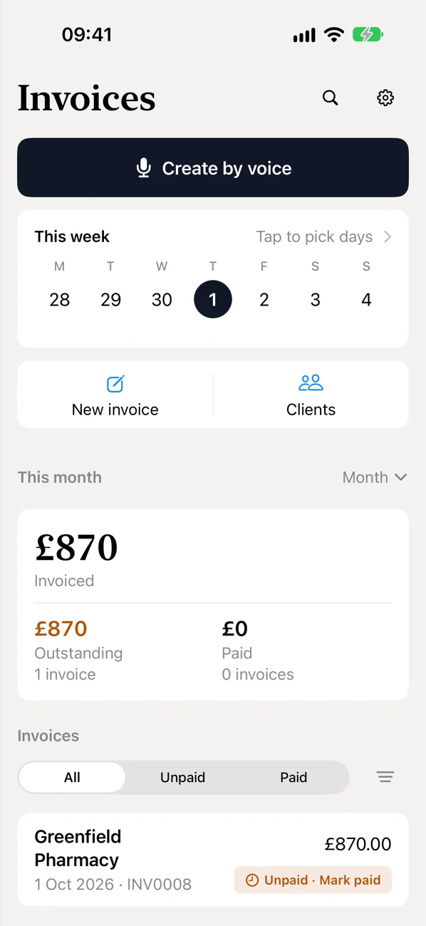 Invoice Drop home: this month's invoices