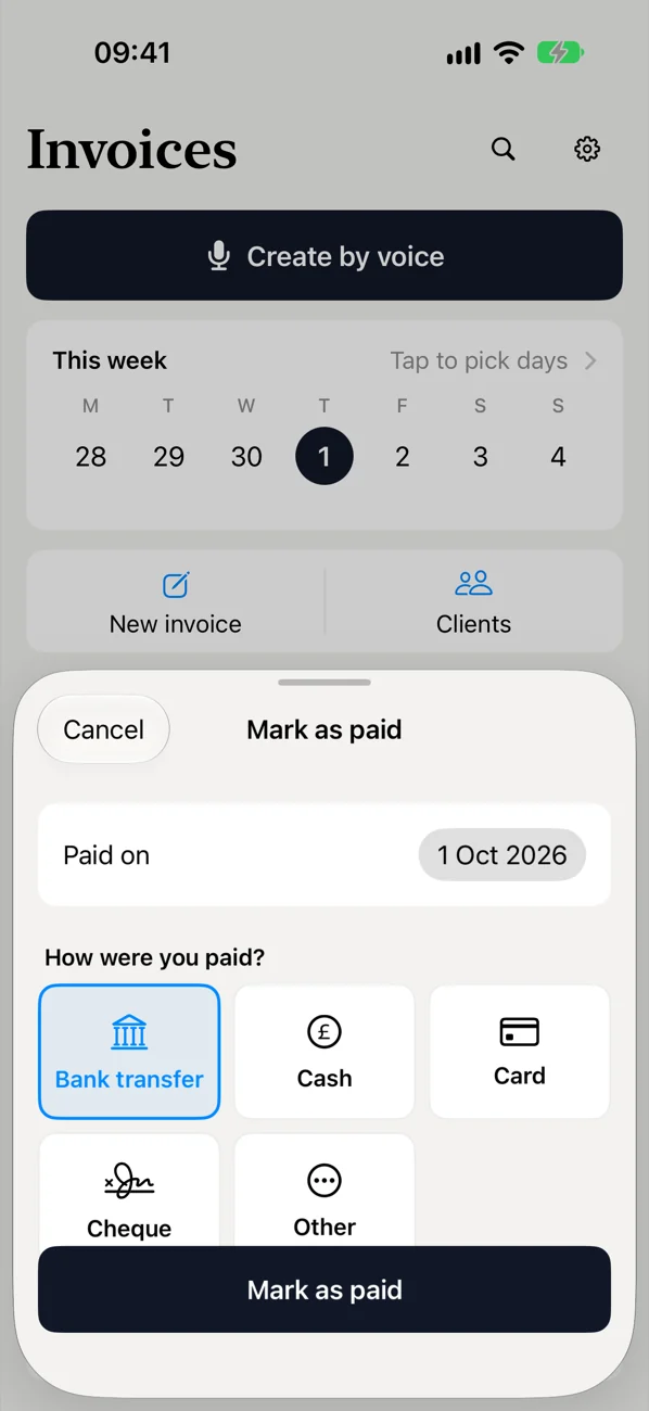 Marking an invoice as paid